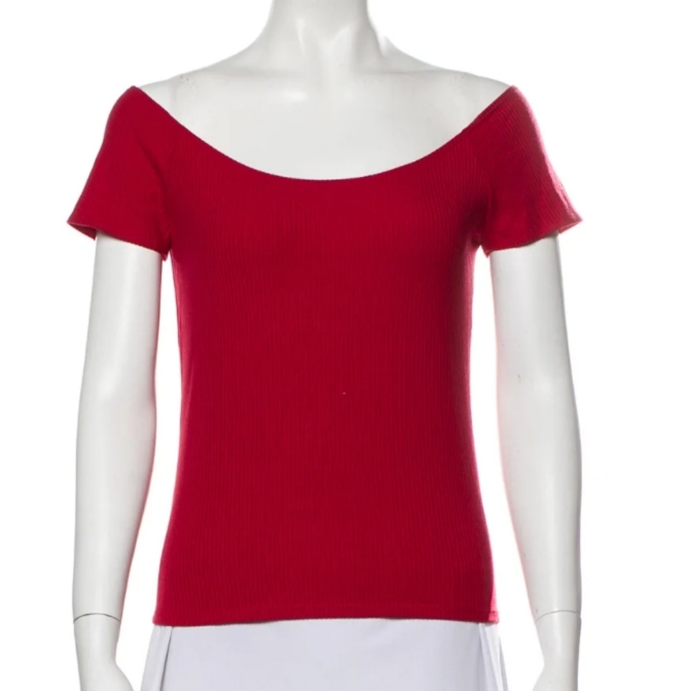 Reformation Red Ribbed Off Shoulder Stretch Top size L